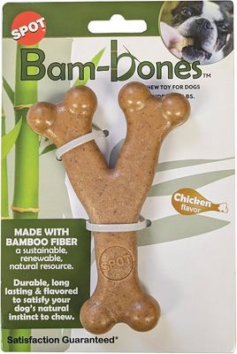 SPOT - BAM BONES Chew Toy for Dogs Under 30 lbs., Chicken Flavor, Made with Bamboo Fiber a Sustainable, Renewable, Natural Resource, 1 Cnt., 2.1 Oz.
