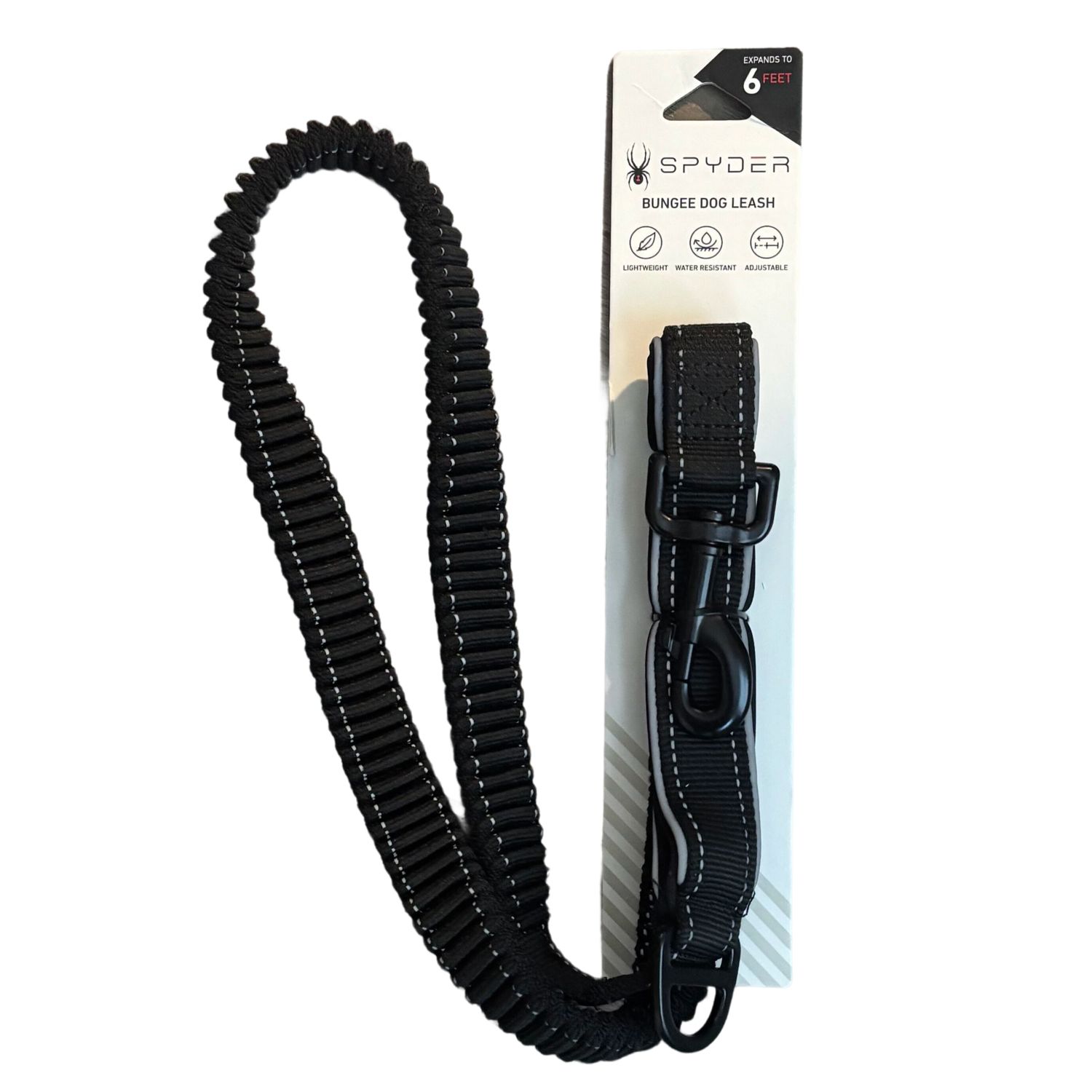 SPYDER | Bungee Dog Leash / BLACK / Super Strong / Smooth / All-Weather Materials / Dirt &amp; Odor Resistant / 4ft. - 6ft.