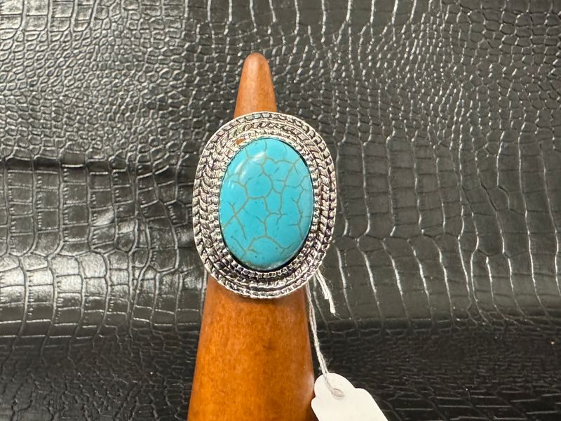 Grosse bague bleu ciel strié