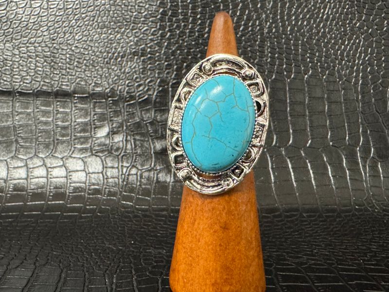 Grosse bague bleu ciel strié