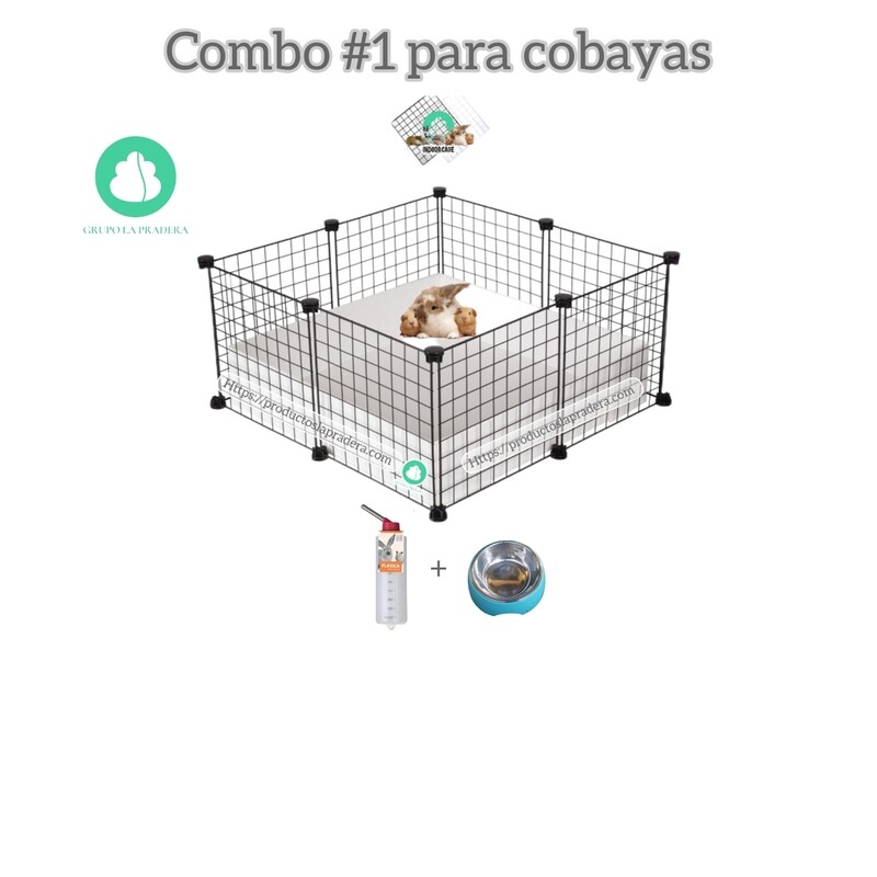 Combo Jaula- Bebedero-Taza Indoor MINI (2X2 paneles/rejillas) 