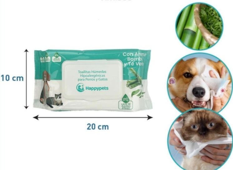 Toallas de limpieza de mascotas aroma bambú y té verde 50 unidades