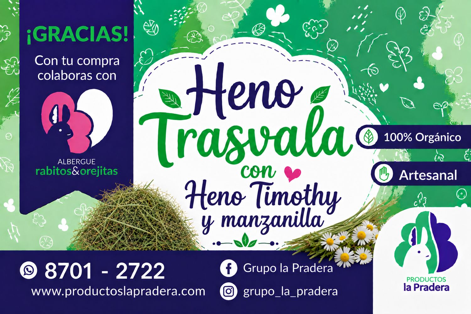 Heno Premium y tImothy con  Manzanilla