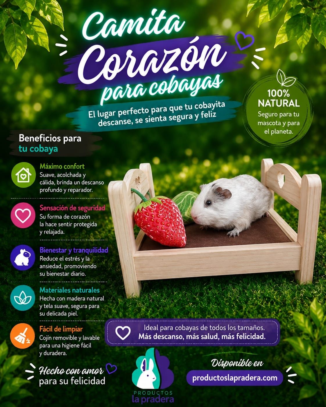Cama de madera modelo con corazón cobayas
