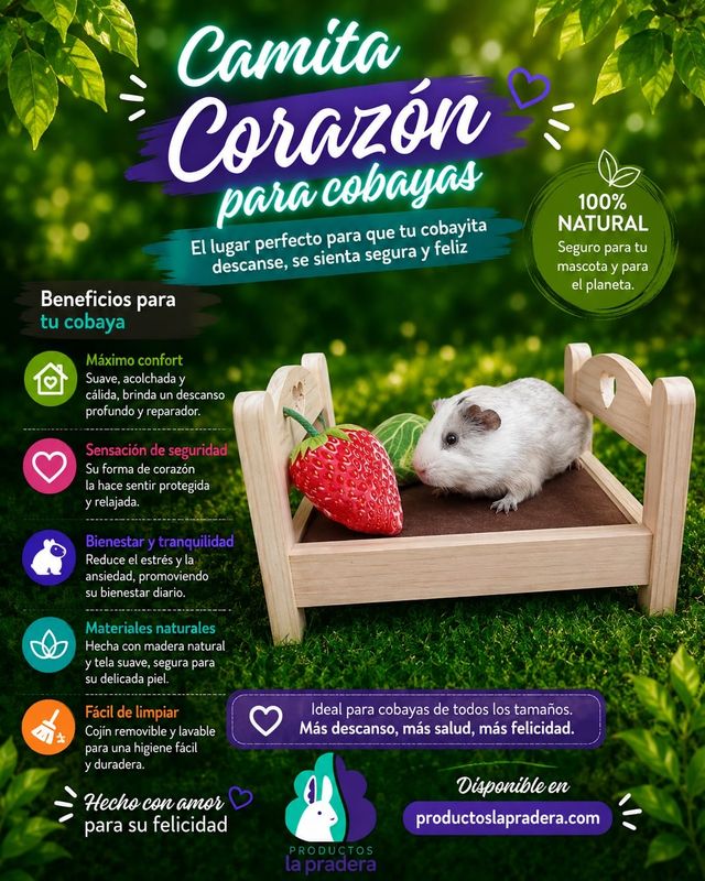 Cama de madera modelo con corazón cobayas