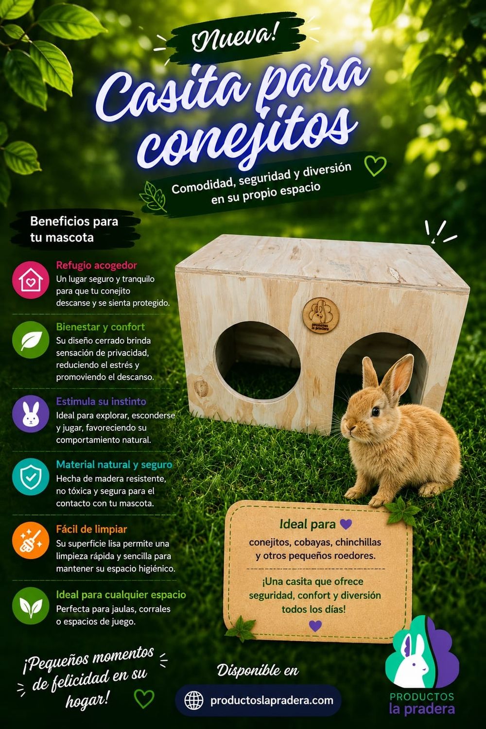 Casita de madera grande  para conejos 