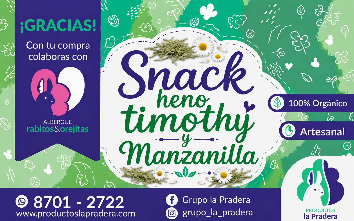 Snack de heno timothy con  Manzanilla