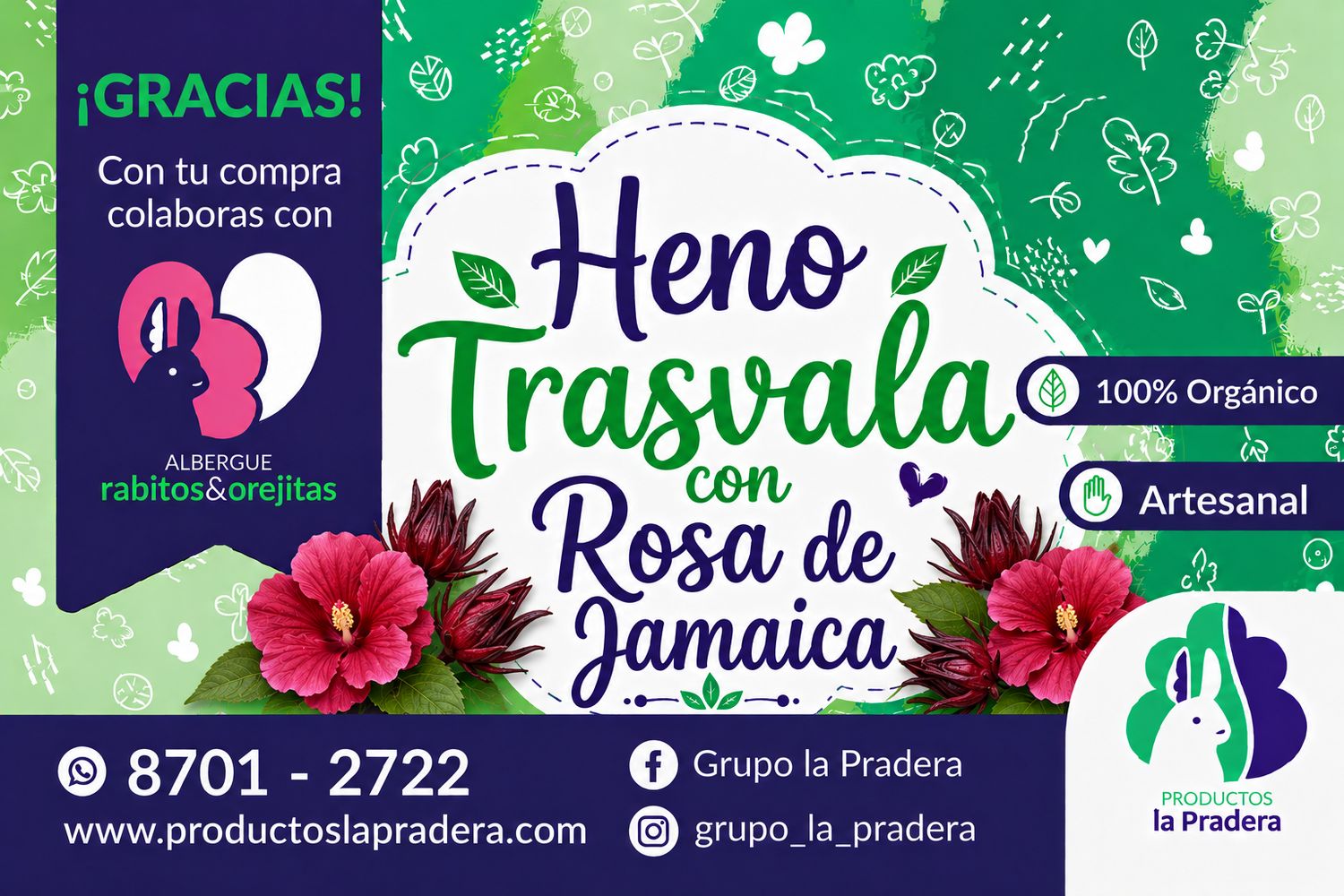 Heno Premium floral con rosa de Jamaica