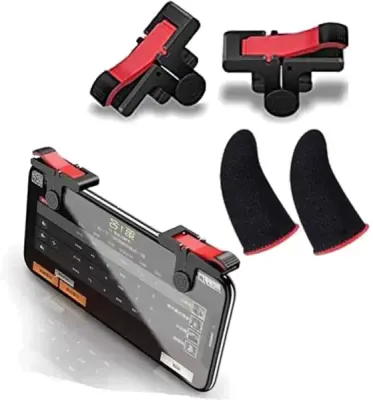 Combo of Best PUBG Trigger Mobile Gaming Controller Sensitive Aim and Fire Red Black Triggers L1 R1 Button Mobile Gamepad Finger Sleeve for Pubg/Free Fire/Cod Mobile