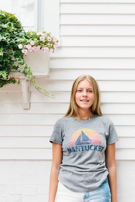League Ladies Tee Sunset Sailboat Over ARC