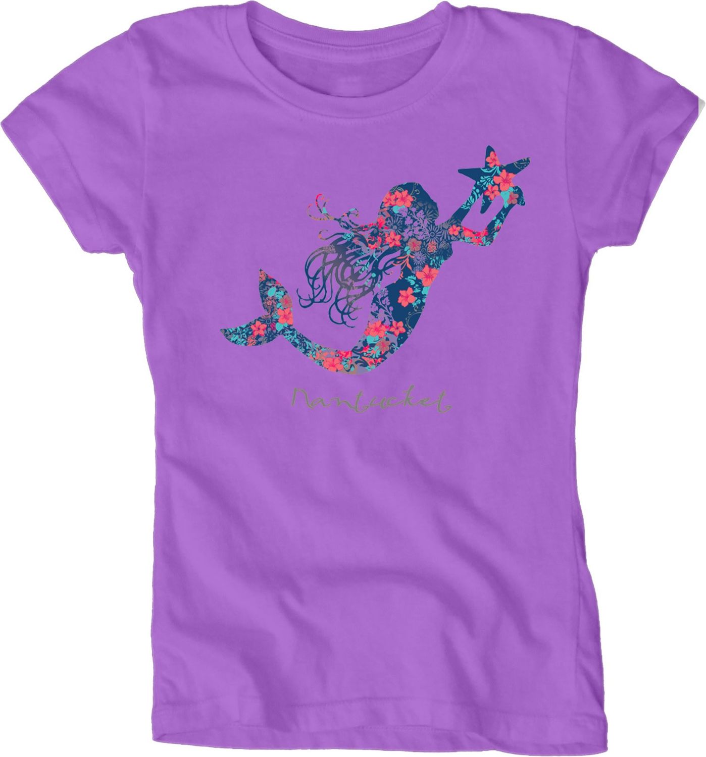 Blue 84 Youth Tee Flower Mermaid, Color: Purple, Size: XS
