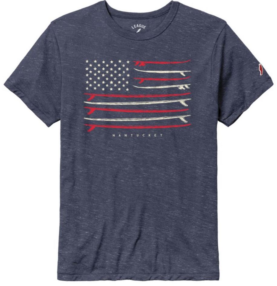 League Mens Tee Surfboard Flag, Color: Navy, Size: S