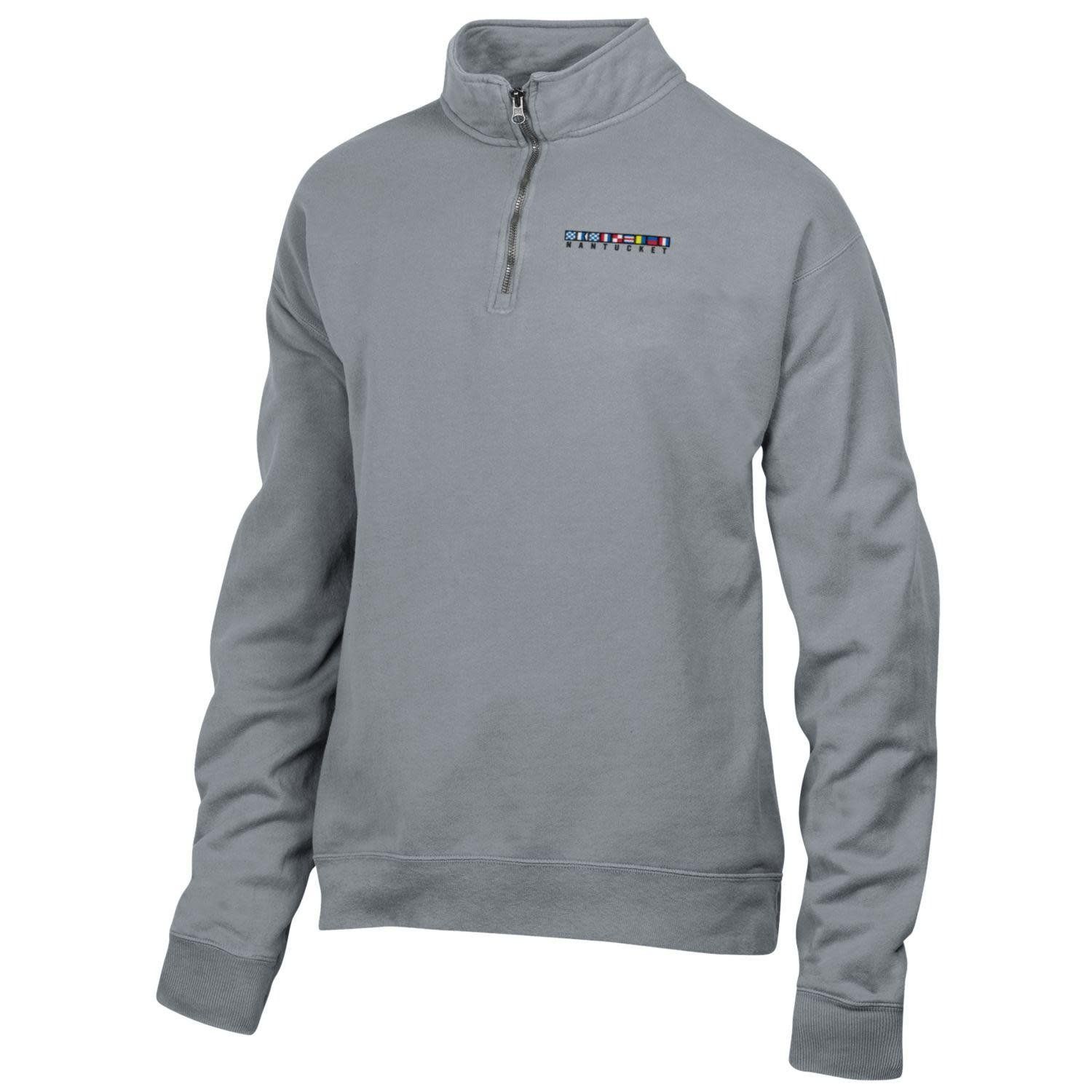 Comfort Wash Mens 1/4 Zip LC Nautical Flags, Size: S, Color: Grey