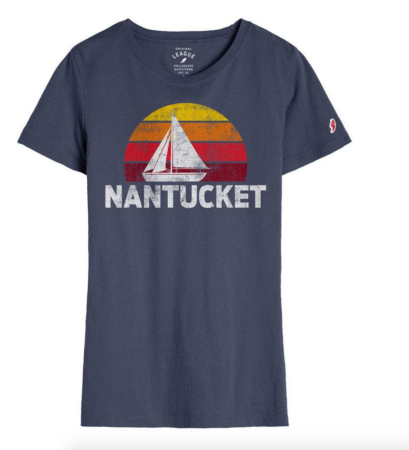 League Ladies Tee Sunset Sailboat Over ARC, Size: S, Color: Navy
