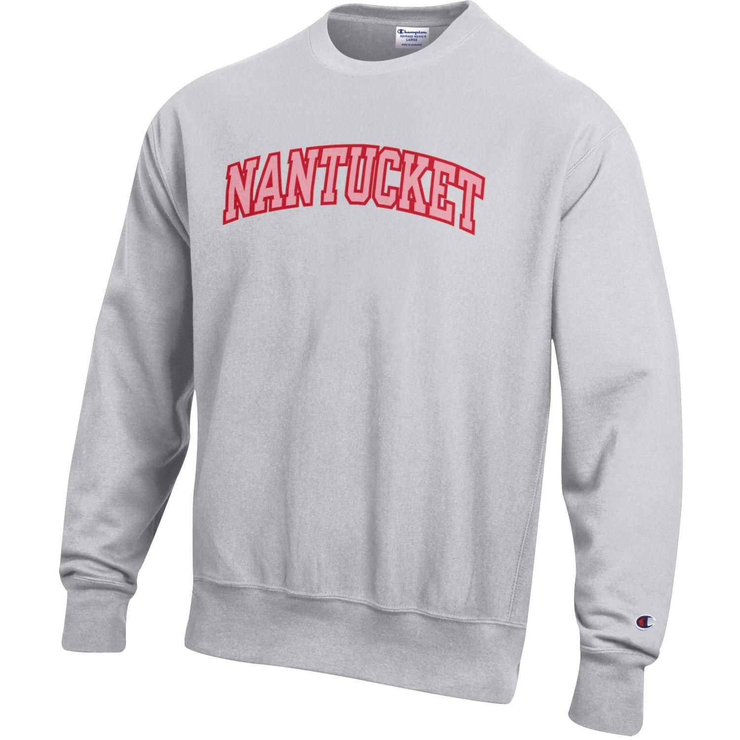 Champion Mens CN Reverse Weave Outlined ARC, Color: Light Grey/Pink, Size: XS