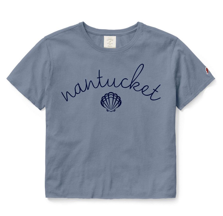 League Ladies Tee Crop ARC over Seashell, Color: Blue, Size: S