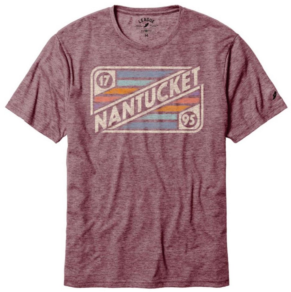 League Mens Tee 1795 Nantucket Across Stripes, Color: Red, Size: S