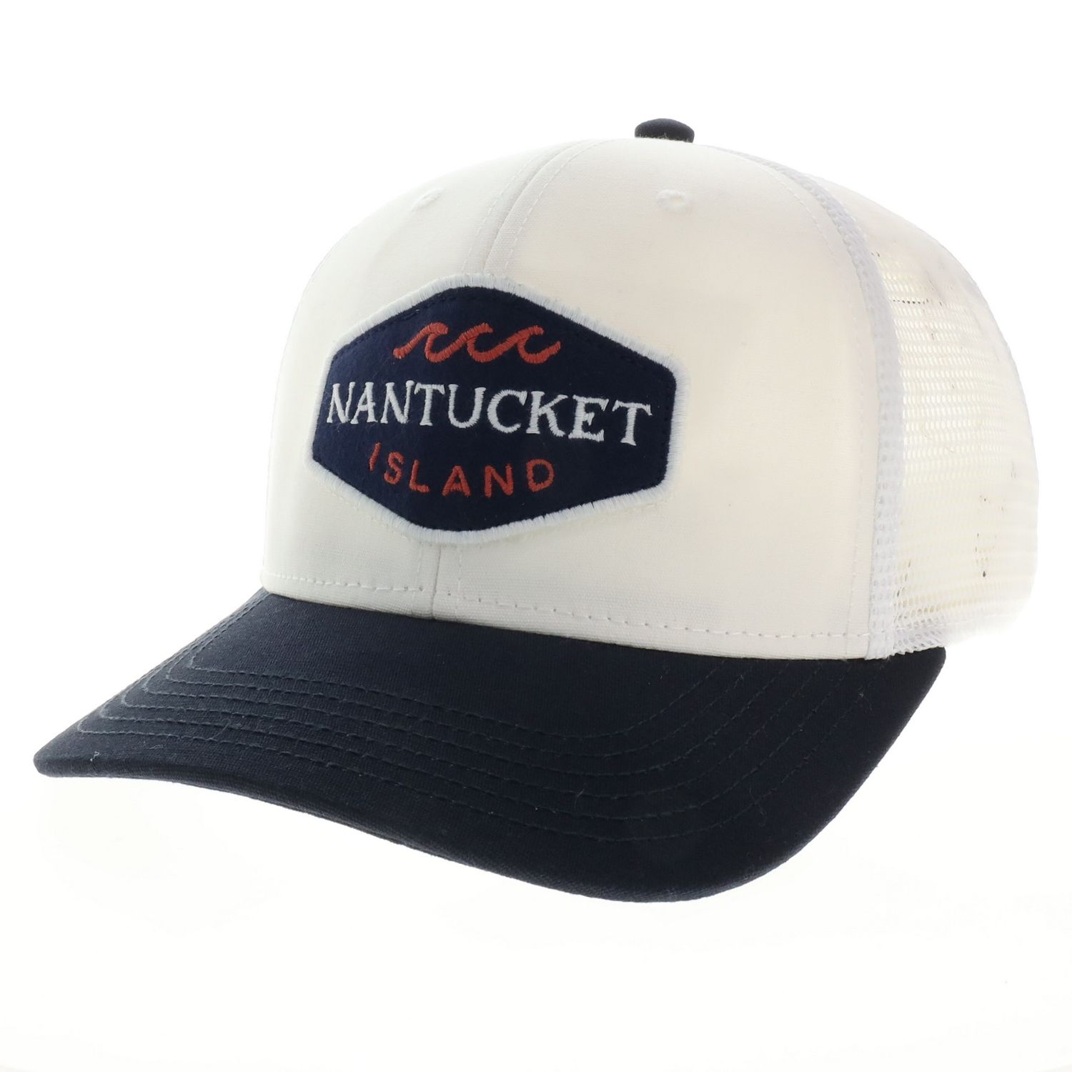 Legacy Hat Trucker Nantucket Island Wave Patch, Color: White/Navy