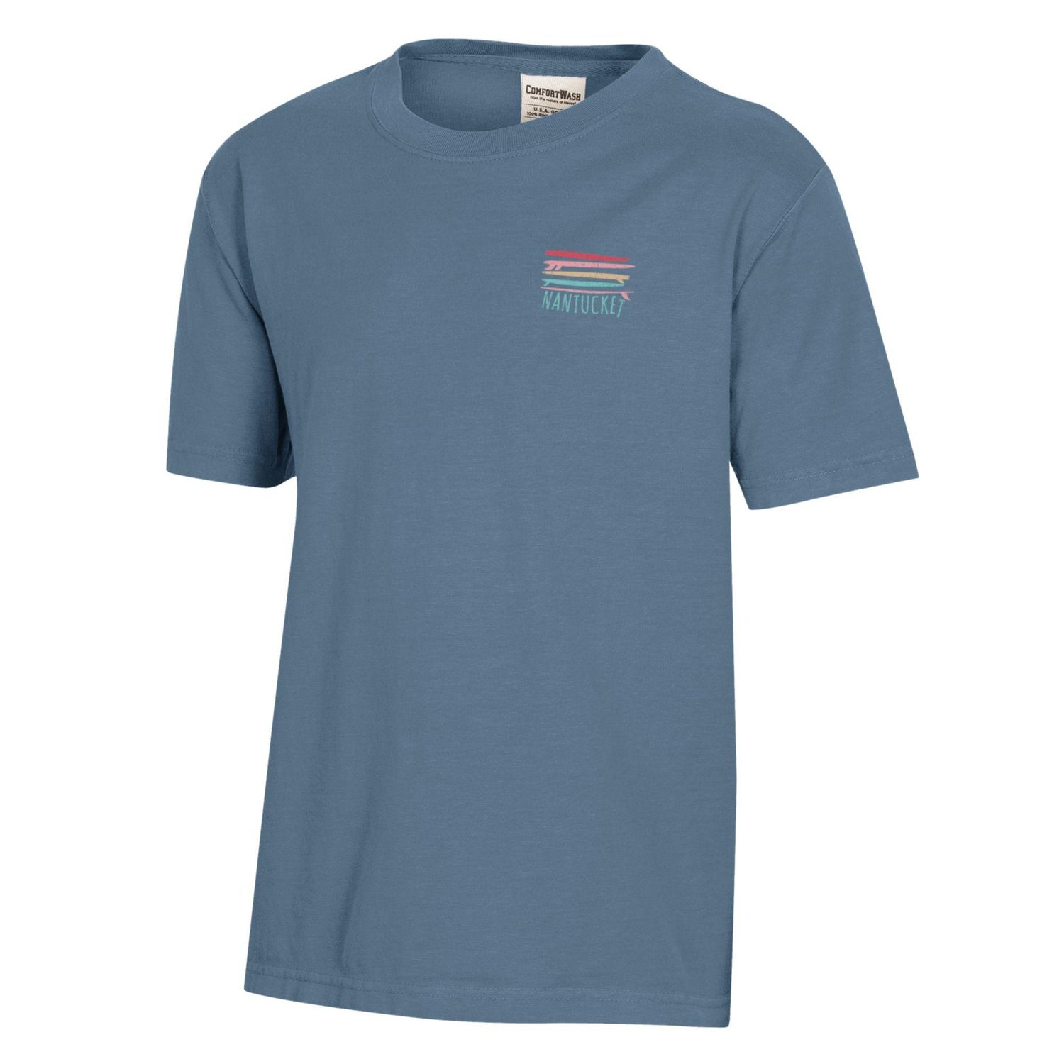Comfort Wash Youth Tee Stacked Surfboards, Color: Light Denim, Size: XS