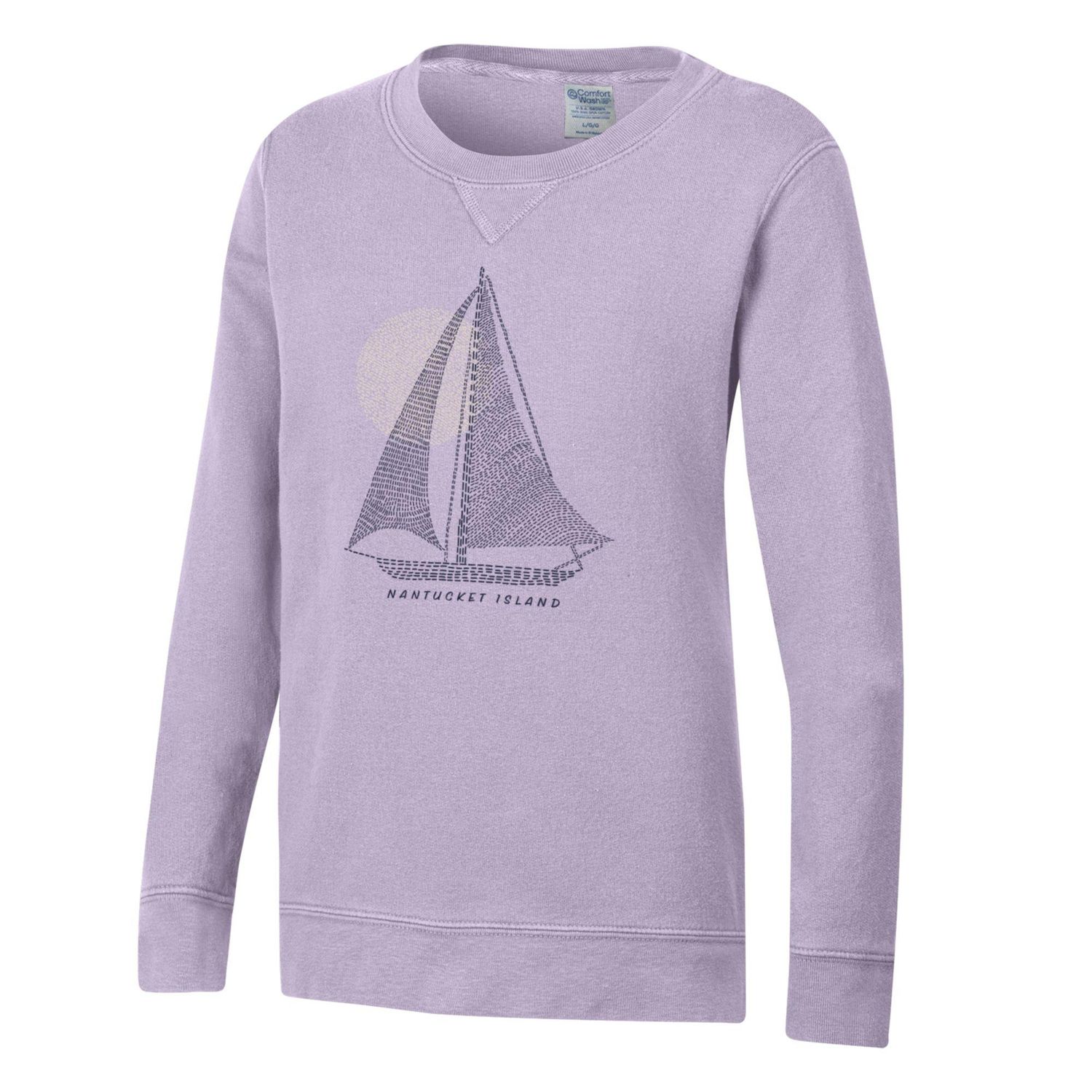 Comfort Wash Youth CN Sailboat, Color: Light Purple, Size: XS