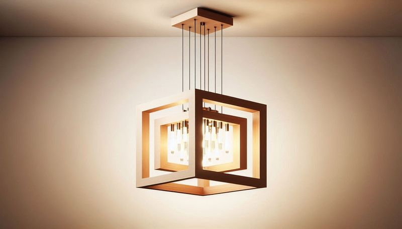 Modern Square Teak Chandelier