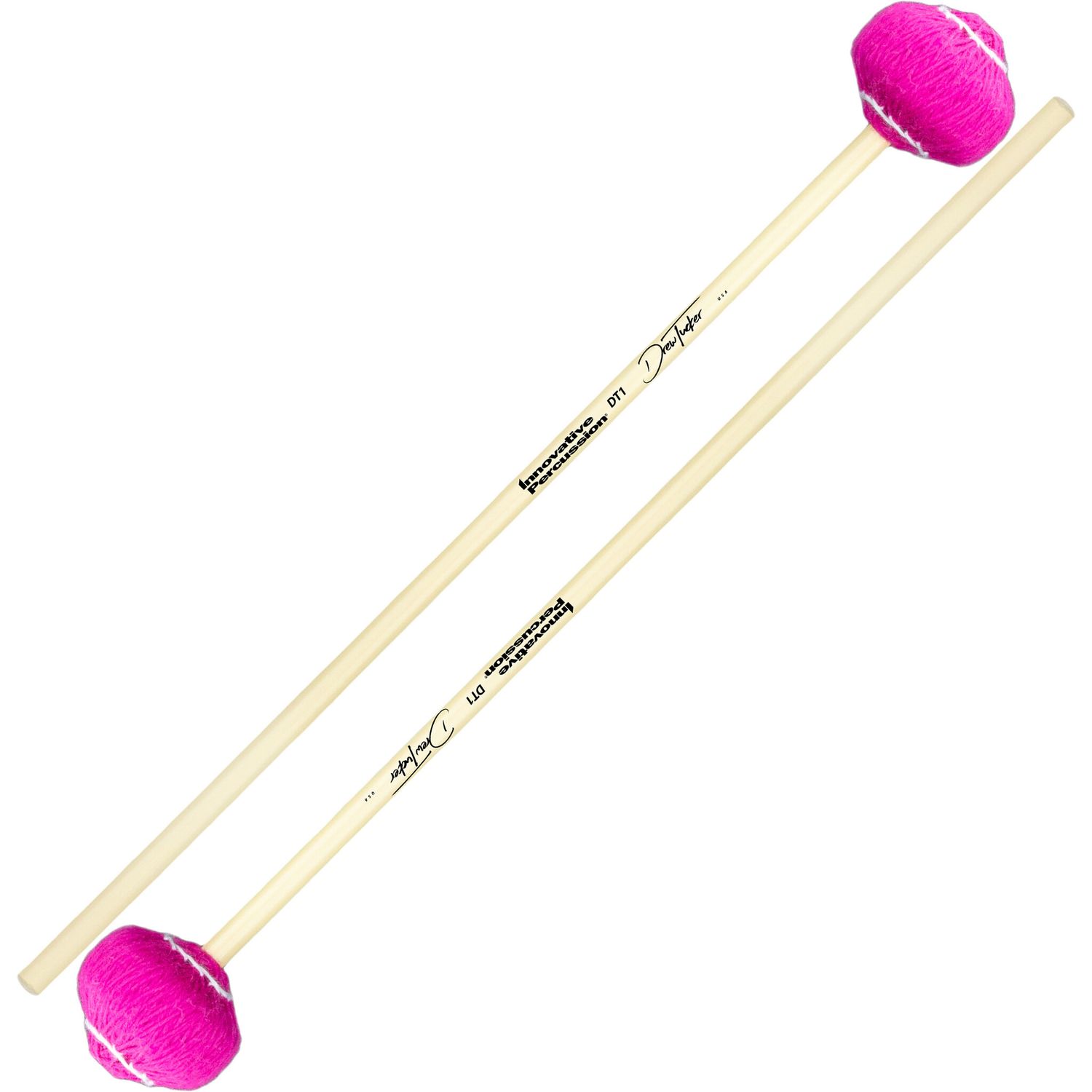 IP DREW TUCKER / MEDIUM VIBRAPHONE MALLETS - PINK YARN - RATTAN