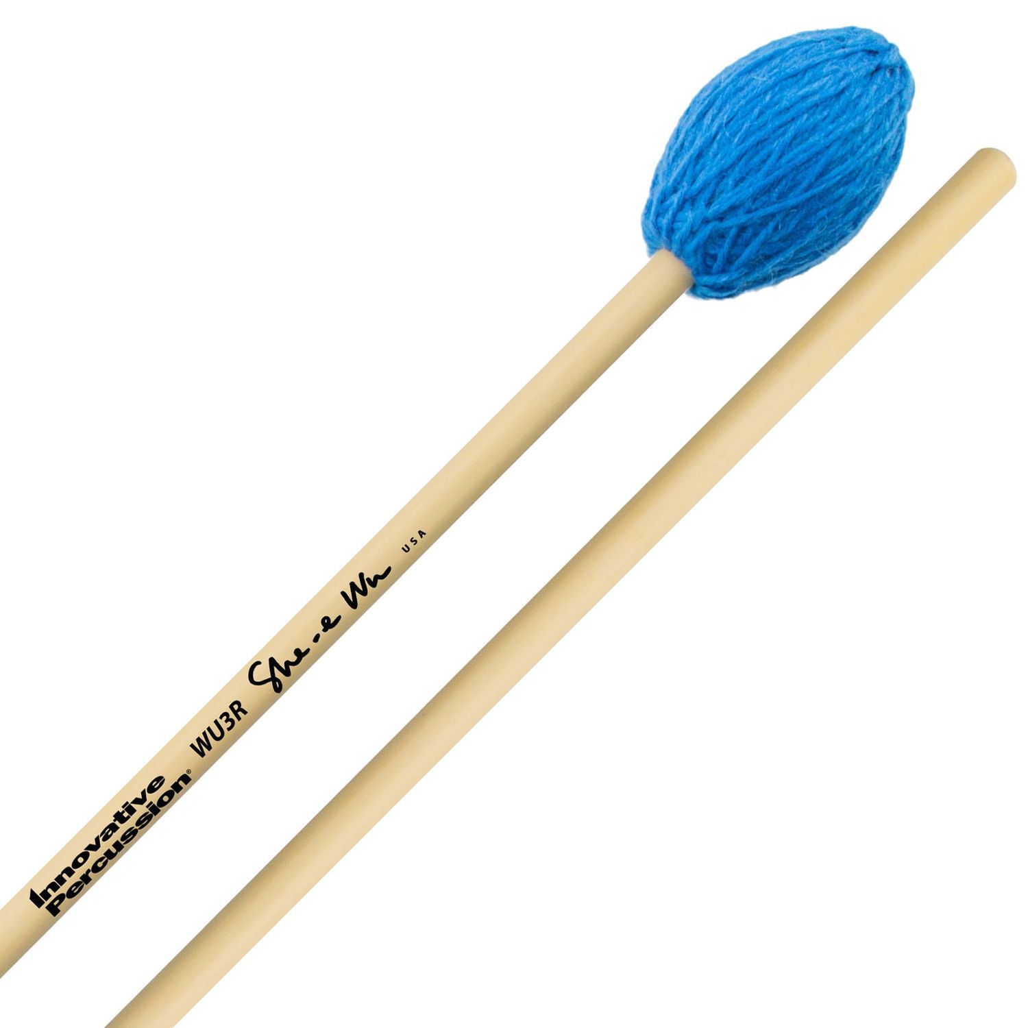 IP MEDIUM MARIMBA MALLETS - ELECTRIC BLUE YARN - RATTAN