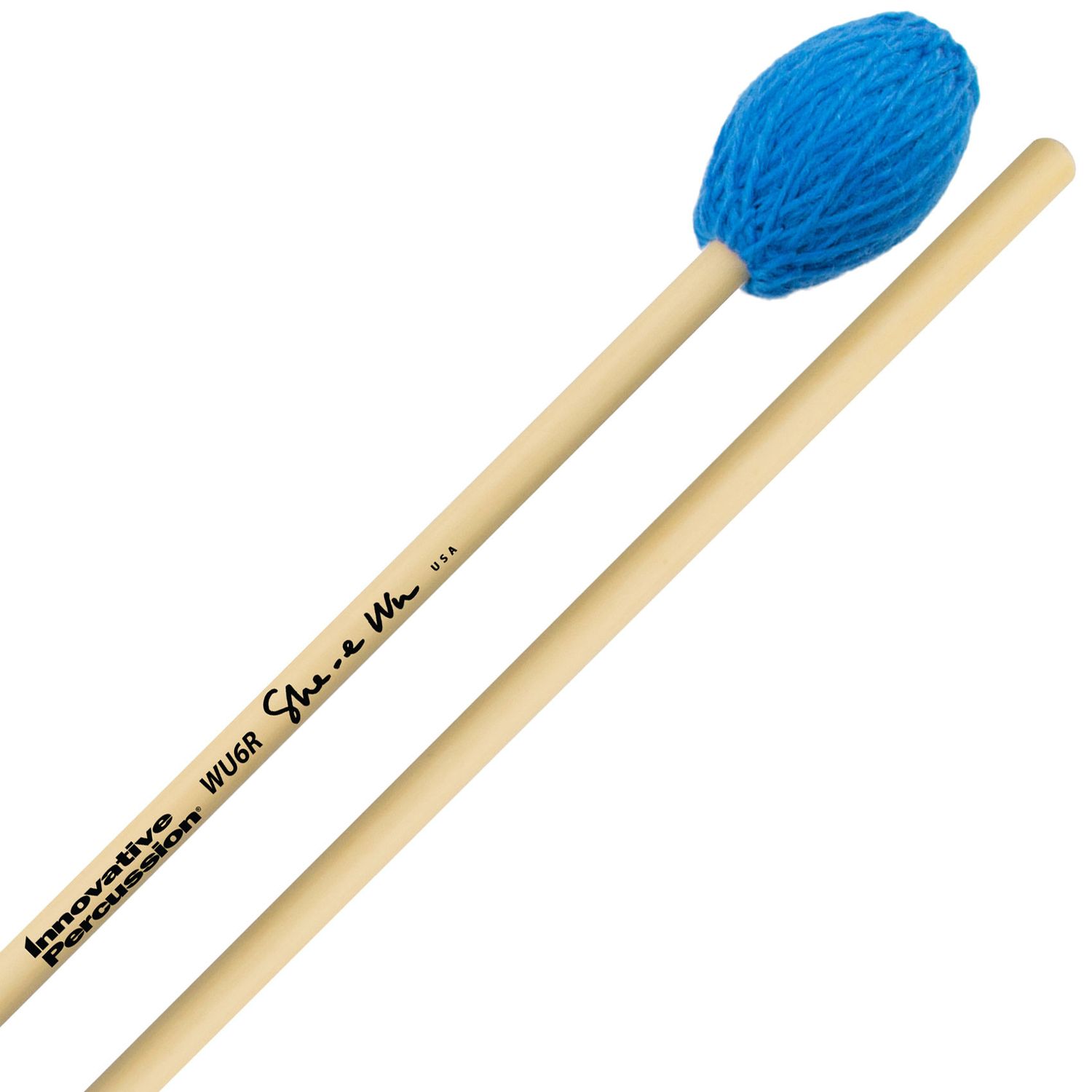 IP VERY HARD MARIMBA MALLETS - ELECTRIC BLUE YARN - RATTAN