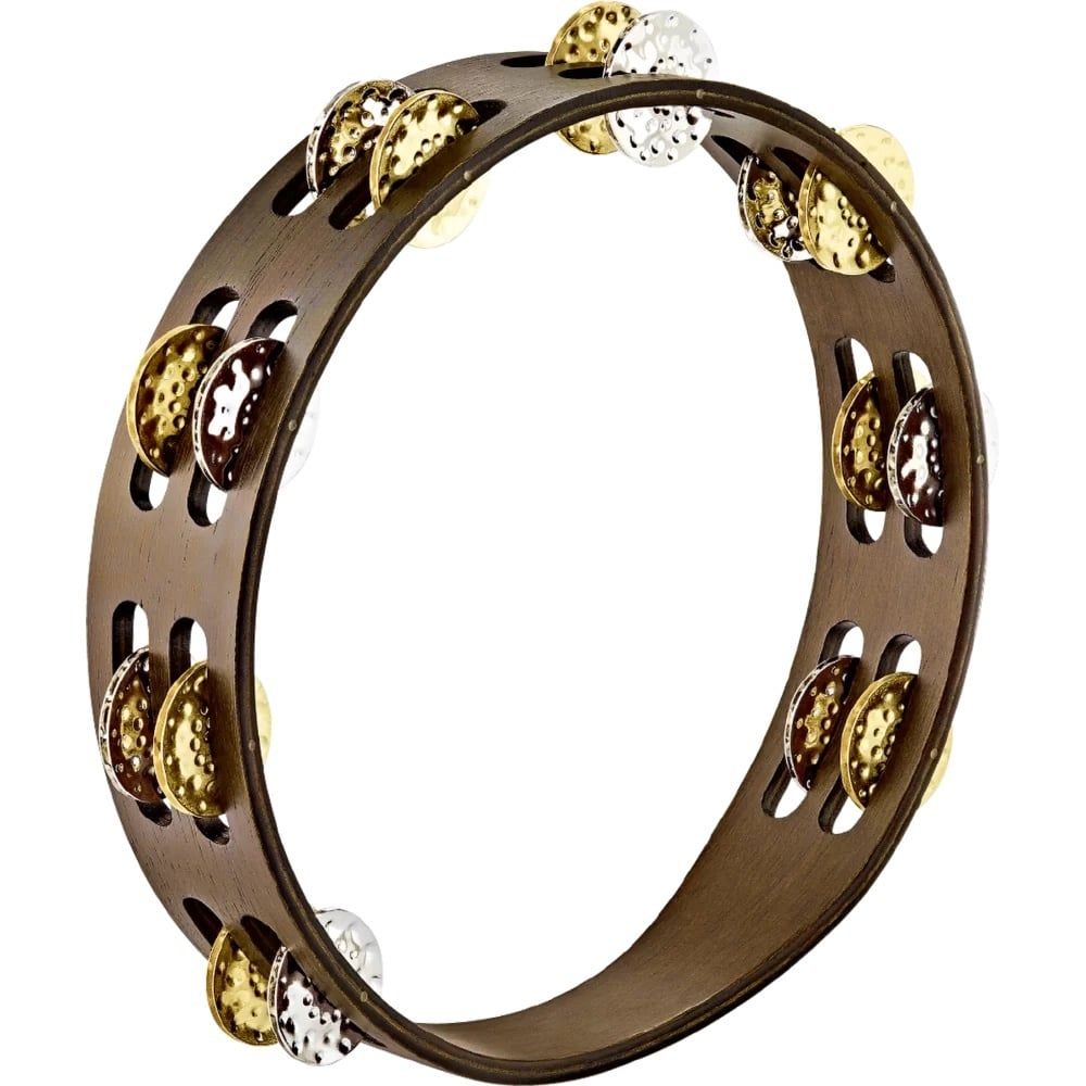 Meinl 2 Row, Tambourine hammered brass/hammered nickel plated steel jingles, walnut brown