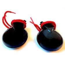 DANMAR Castanets, Black Bakelite, Two Pairs with Red Cords