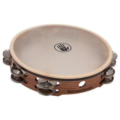 Black Swamp SoundArt  Series Tambourine Dbl. row 10&quot; - German Silver jingles, Calf Head