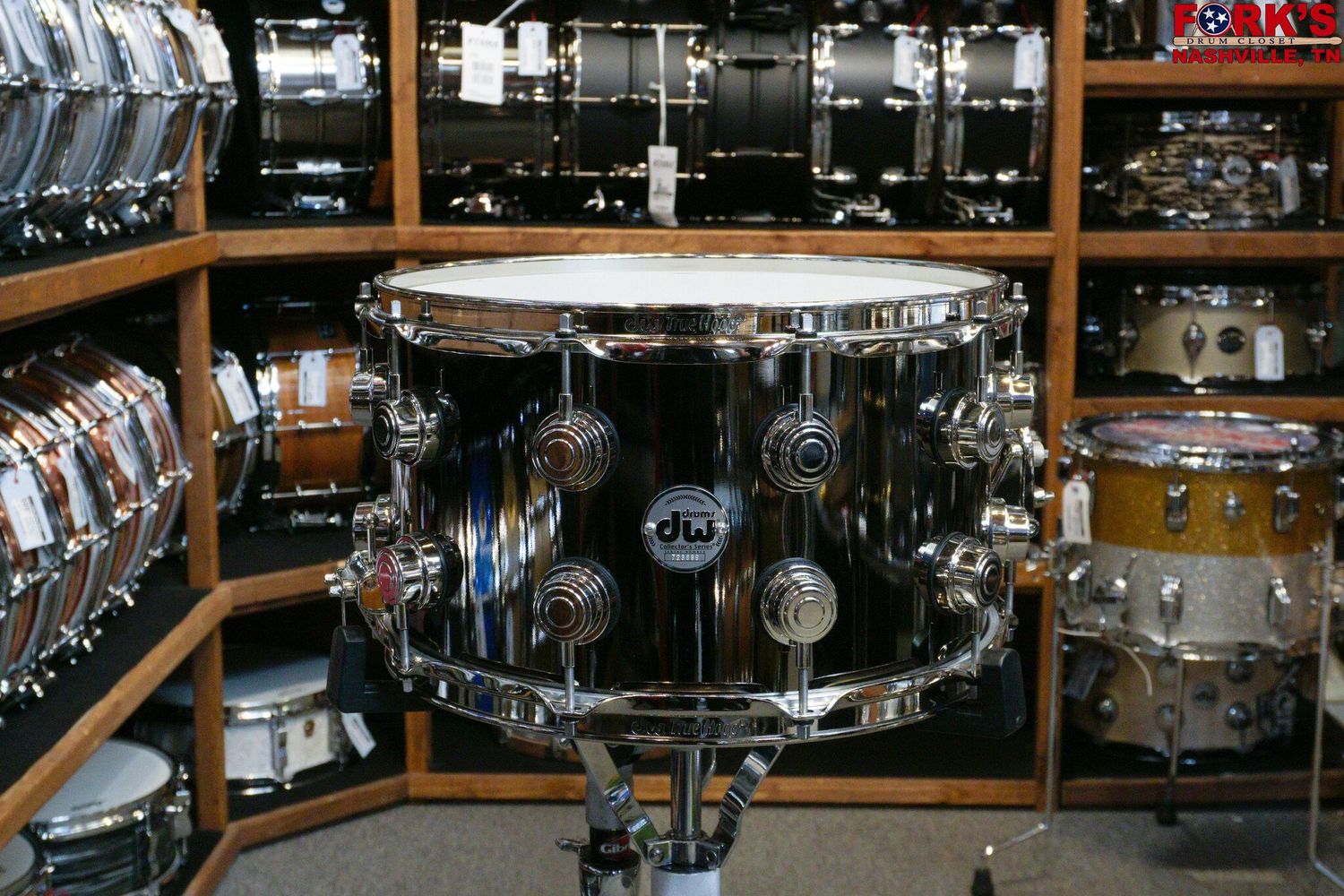 DW Collectors 8x14 Black Nickel Over Brass Snare Drum w/ Nickel Hardware