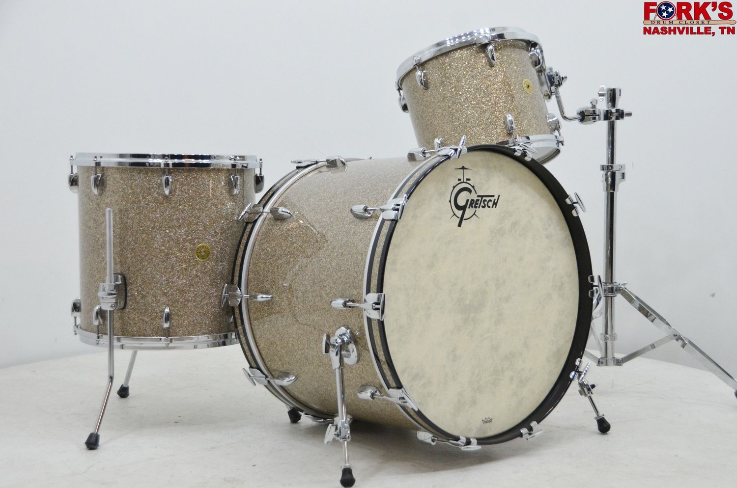 Used Gretsch USA 3pc Drum Kit - &quot;Silver Glass Glitter&quot; w/ Hard Cases