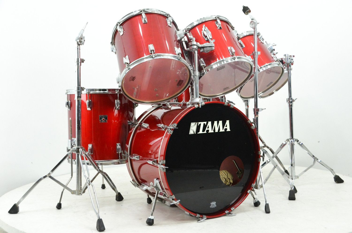 USED 1980&#39;s Tama Superstar 7pc Drum Kit w/ Hardware and cases - &quot;Candy Apple Red&quot; lacquer