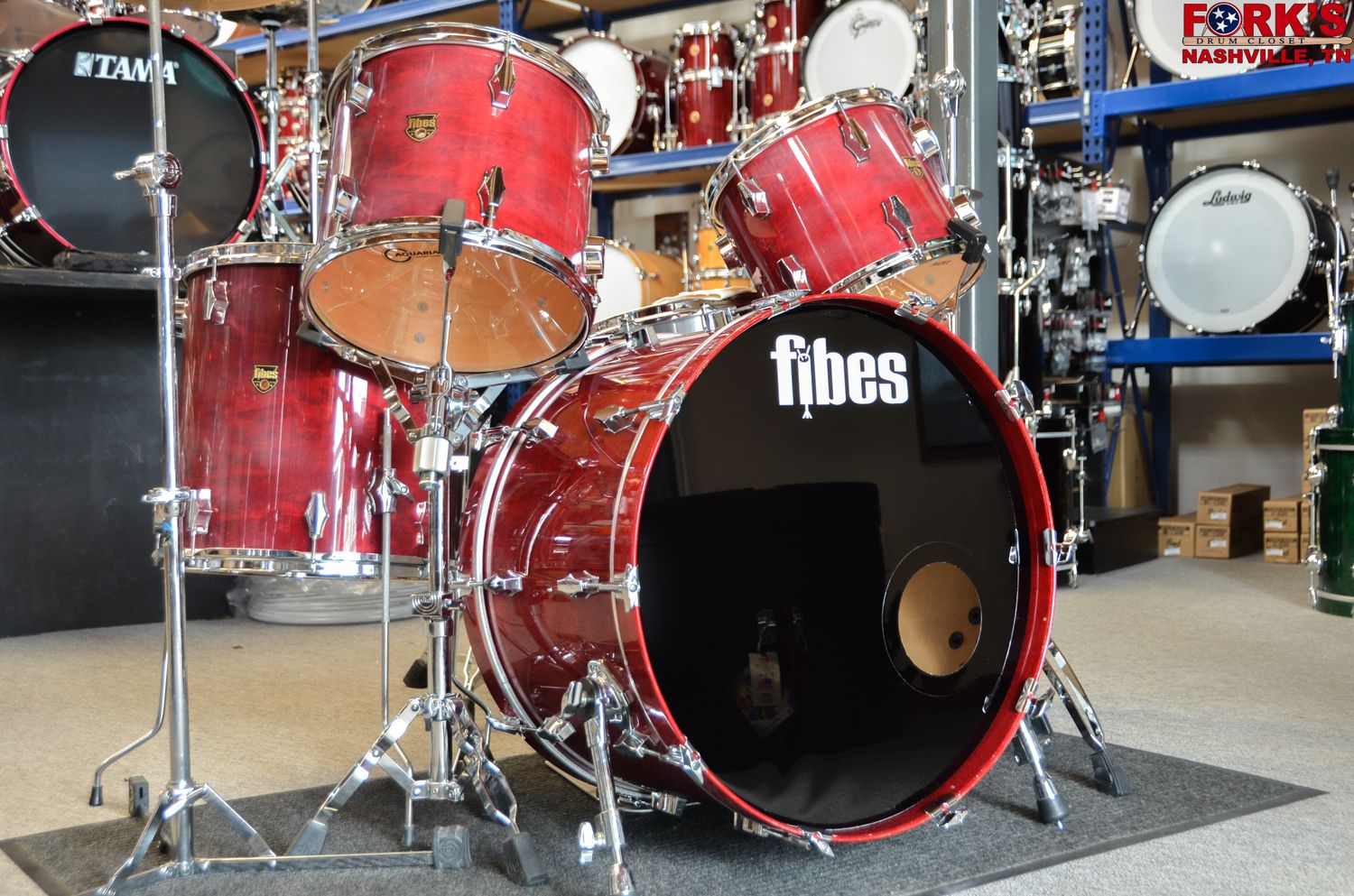 Used FIBES 4 Piece Drum Set - &quot;Ruby Red Gloss&quot;