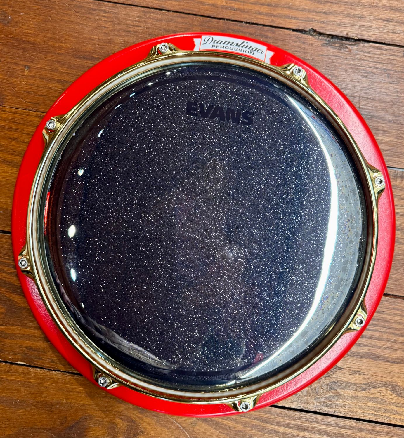 Drumslinger 12&quot; Marcher Series, Gold Chrome Stick Saver Rim, Evans MEC2S over Bling Black, Cherry Red Finish - B STOCK RIM