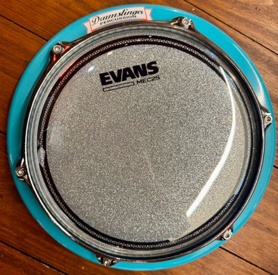 Drumslinger 10" Marcher Series, Chrome Stick Saver Rim, Evans MEC2S over Bling Silver, Seaside Gloss Paint