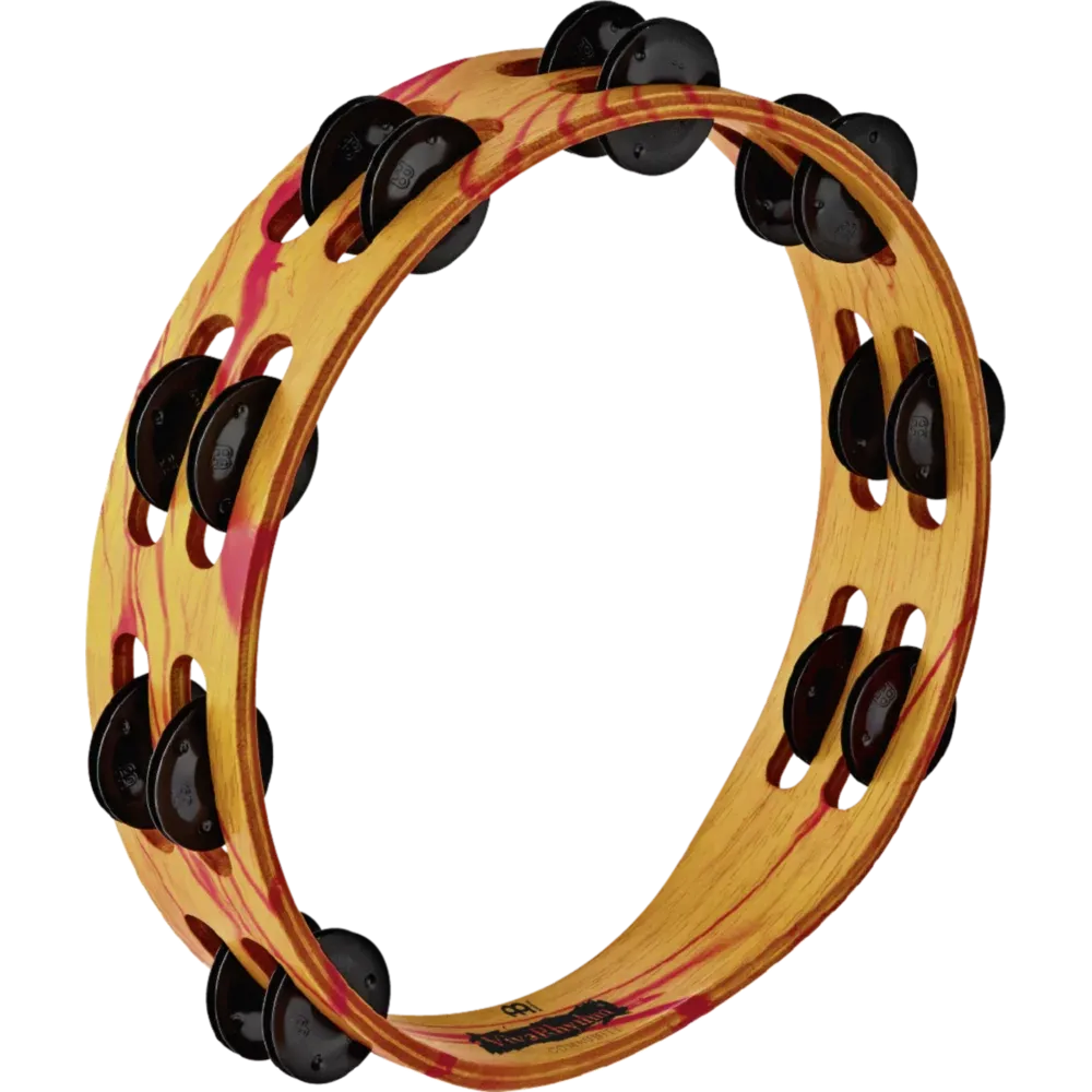 Meinl 10" Wood Tambourine, Red/Orange, Black Steel jingles