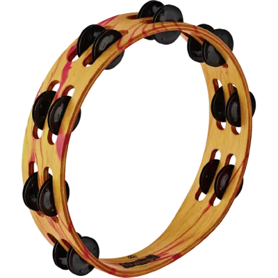 Meinl 10" Wood Tambourine, Red/Orange, Black Steel jingles