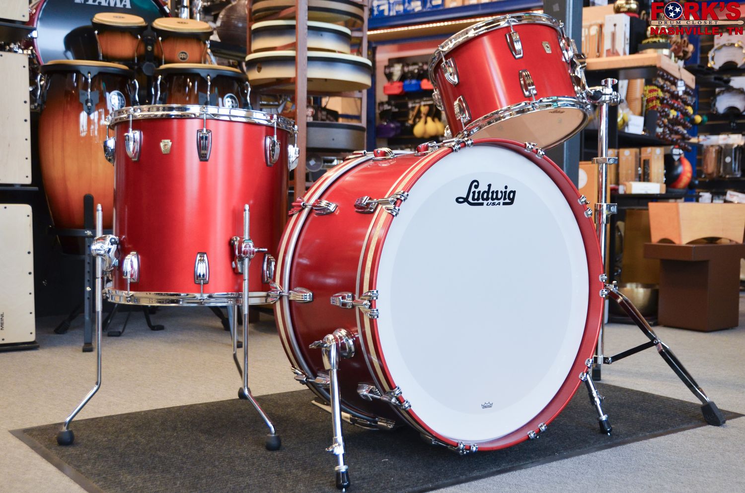 Used Ludwig Classic Maple 3pc Drum Kit - "Diablo Red"