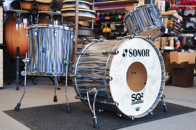 Used Sonor SQ2 3pc Drum Kit, Heavy Maple Shells - "Stratawood Semi Gloss"