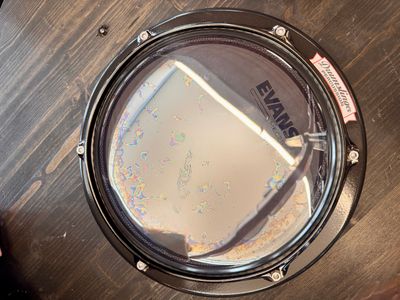 Drumslinger 10" Marcher Series Black Chrome Stick Saver Rim Evans MEC2S over Black Hammered Black Paint Finish