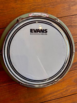 Drumslinger 10" Marcher Series Chrome Triple Flanged Rim Evans MEC2S over White Gloss Sage Green Paint Finish