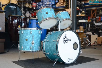 Used Gretsch 1960's 4pc Drum Kit - "Aqua Satin Flame" (rewrap)