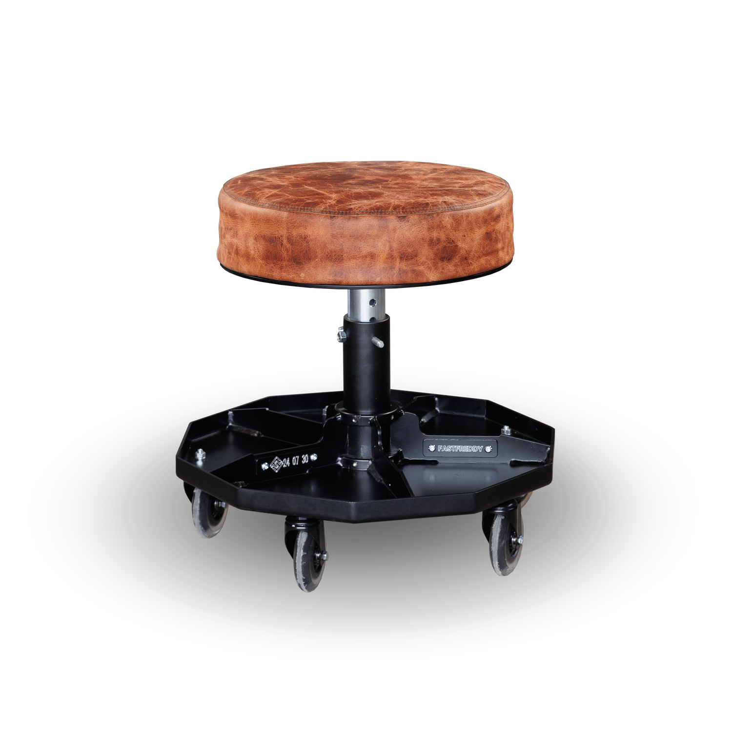 Fast Freddy Equipment shop chair with water buffalo leather, height adjustment, and solid base, perfect for detailers