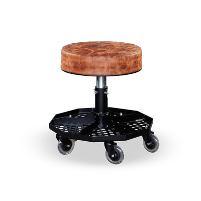 Fast Freddy Pin-Pro Hex chair with brown buffalo leather and black kevlar stitching