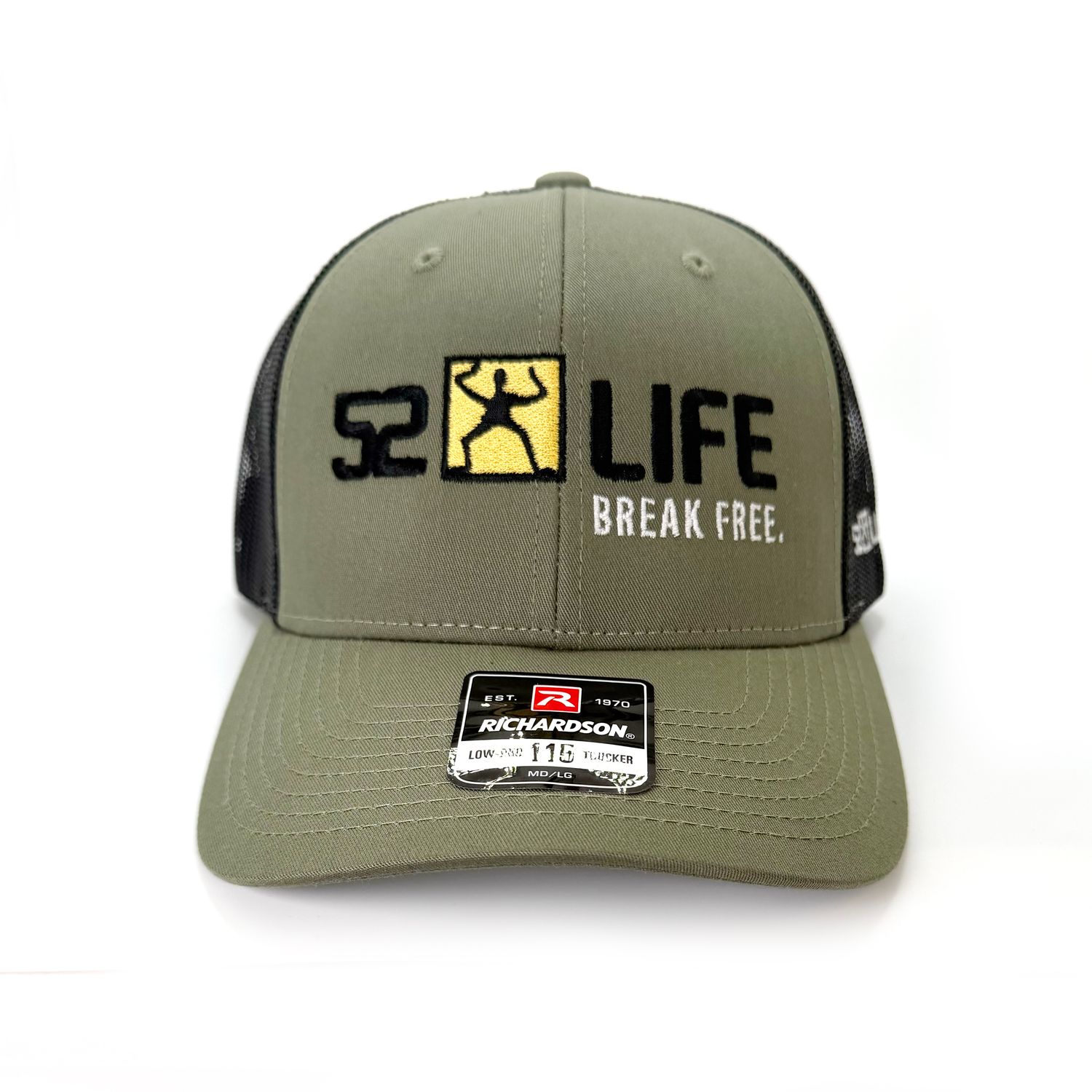 52 LIFE Signature Trucker Hat | Loden Green/Black | OSFM R115 Snap Back Trucker Cap