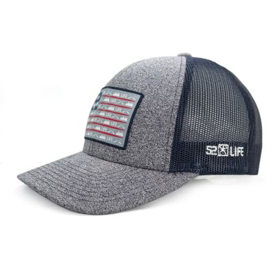 52 LIFE Americana Trucker Hat | Navy Heather/Navy | OSFM Snap Back Trucker Cap American Flag Patch Trucker Hat Navy Blue Heather Gray
