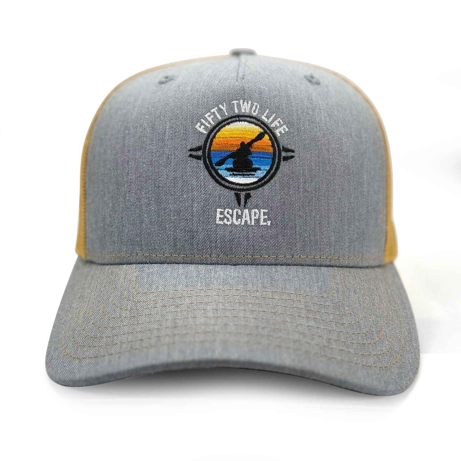 52 LIFE Kayaker Trucker Hat | Heather Gray/Amber/Gold | Snap Back Trucker Cap
