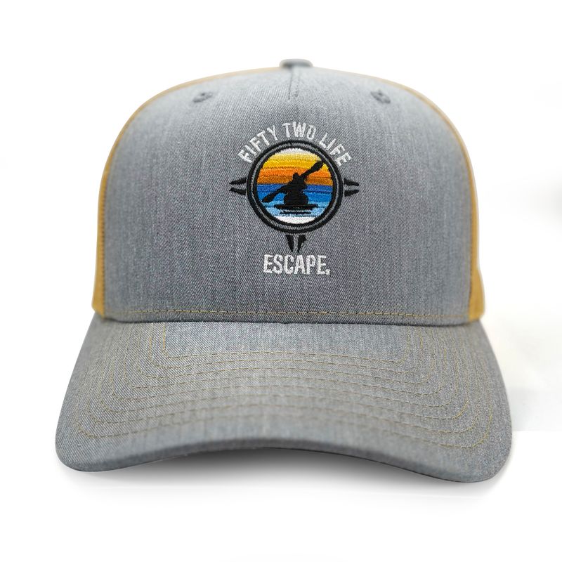 52 LIFE Kayaker Trucker Hat | Heather Gray/Amber/Gold | Snap Back Trucker Cap